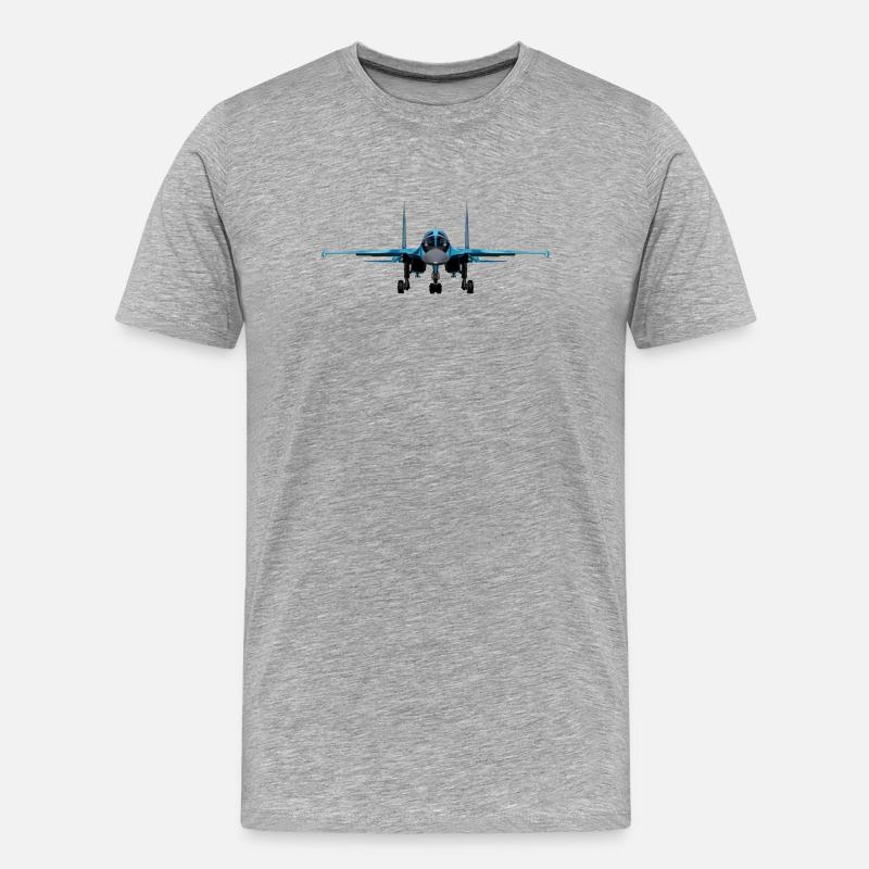 Blauer Kampfjet Frontansicht - Männer Premium Bio T-Shirt - Grau meliert