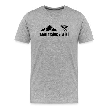 Mountains > WiFi – Abenteuer Shirt - Männer Premium Bio T-Shirt - Grau meliert - Vorne - Damien (186cm)