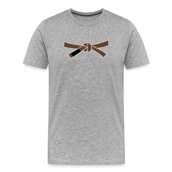 Ceinture marron - Ceinture marron - T-shirt bio Premium Homme - gris chiné - Devant - Damien (186cm)