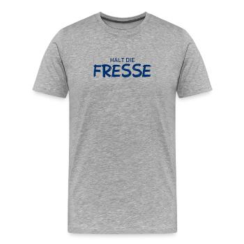 Halt die Fresse - Cooler Spruch - Männer Premium Bio T-Shirt - Grau meliert - Vorne - Damien (186cm)
