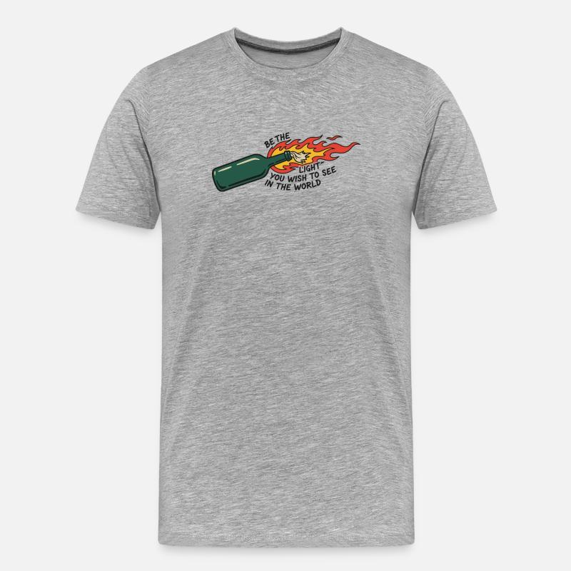 Flammende Flasche sei das Licht - Männer Premium Bio T-Shirt - Grau meliert