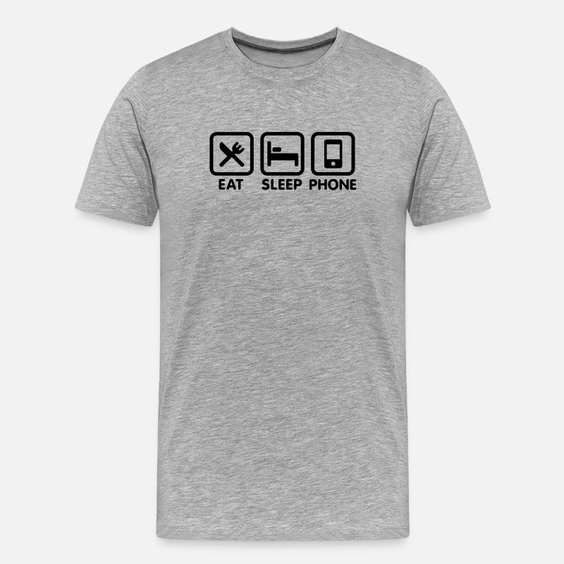 Essen Schlaftelefon - Männer Premium Bio T-Shirt - Grau meliert