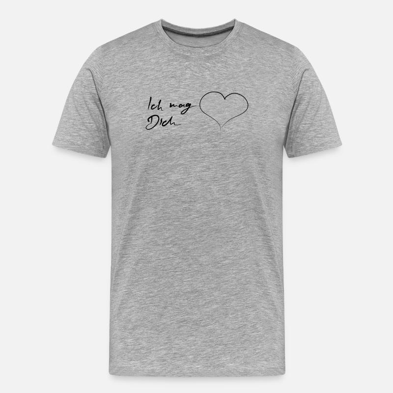 Ich mag Dich mit Herz - Männer Premium Bio T-Shirt - Grau meliert