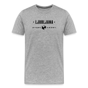 Ljubljana GPS-Koordinaten Globe Moderne Typografie - Männer Premium Bio T-Shirt - Grau meliert - Vorne - Damien (186cm)