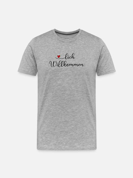 Herzlich Willkommen - Männer Premium Bio T-Shirt - Grau meliert