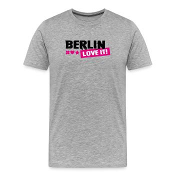 Berlin Love It Pink Stamp - Men's Premium Organic T-Shirt - heather grey - Front - Damien (186cm)