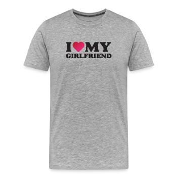 J’aime ma petite amie - T-shirt bio Premium Homme - gris chiné - Devant - Damien (186cm)