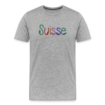 SCHWEIZ. HUMOR. LAND. FLAGGE - Männer Premium Bio T-Shirt - Grau meliert - Vorne - Damien (186cm)