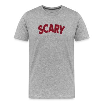 Lettrage Scary Rouge Bold - T-shirt bio Premium Homme - gris chiné - Devant - Damien (186cm)