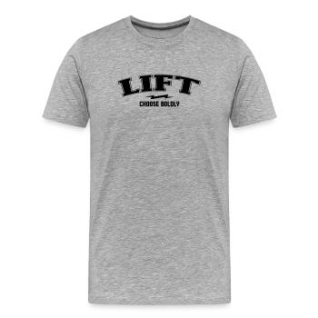 Varsity Arch - Lift Dept - Men's Premium Organic T-Shirt - heather grey - Front - Damien (186cm)