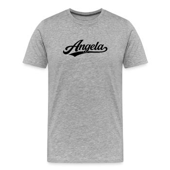 Nom d’Angela : premier nom de famille - T-shirt bio Premium Homme - gris chiné - Devant - Damien (186cm)