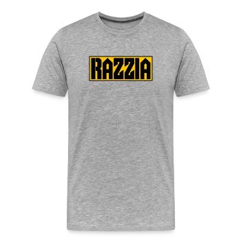 RAZZIA Typographe Contrast Jaune Noir - T-shirt bio Premium Homme - gris chiné - Devant - Damien (186cm)