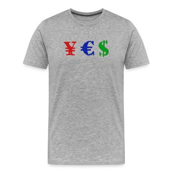 Yen Euro Dollar - YES - T-shirt bio Premium Homme - gris chiné - Devant - Damien (186cm)