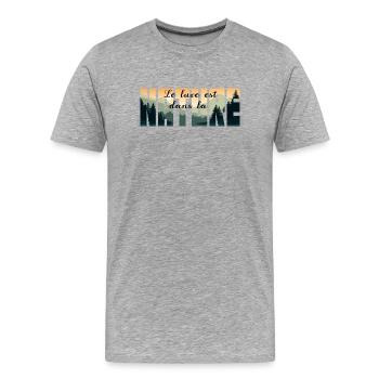 Le luxe est dans la NATURE - T-shirt bio Premium Homme - gris chiné - Devant - Damien (186cm)