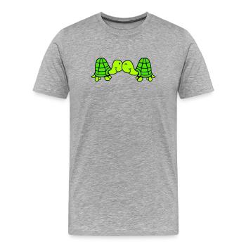 2 Freunde Schildkröte Liebe Paar küssen schmusen - Männer Premium Bio T-Shirt - Grau meliert - Vorne - Damien (186cm)