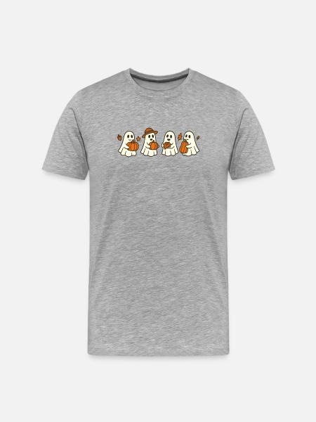 Autumn ghosts with pumpkins - Men's Premium Organic T-Shirt - heather grey