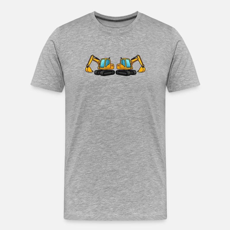 Doppelte Baumaschinen Silhouette - Männer Premium Bio T-Shirt - Grau meliert
