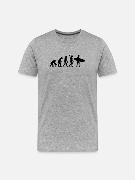 Surfeur Drôle Évolution Humaine - T-shirt bio Premium Homme - gris chiné