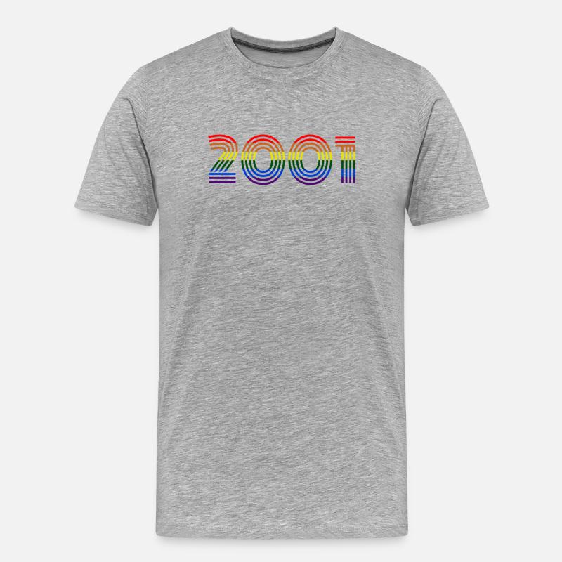 Retro Regenbogen 2001 Design - Männer Premium Bio T-Shirt - Grau meliert