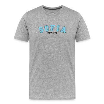 Sofia_Est_1975 - Männer Premium Bio T-Shirt - Grau meliert - Vorne - Damien (186cm)