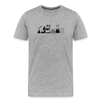 Laboratoire avec bocaux, microscope et tubes - T-shirt bio Premium Homme - gris chiné - Devant - Damien (186cm)
