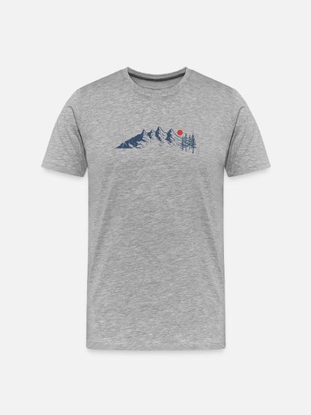 Majestic Mountain Scene with Red Sun - Men's Premium Organic T-Shirt - heather grey
