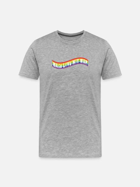 Faites l’amour, pas la guerre | Drapeau arc-en-ciel - T-shirt bio Premium Homme - gris chiné
