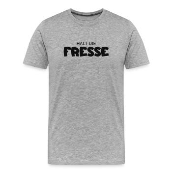 Halt die Fresse - Cooler Spruch - Männer Premium Bio T-Shirt - Grau meliert - Vorne - Damien (186cm)