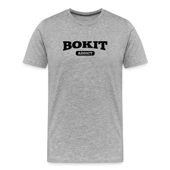 T-Shirt Guadeloupe-Humor – "Bokit Addict" - Männer Premium Bio T-Shirt - Grau meliert - Vorne - Damien (186cm)