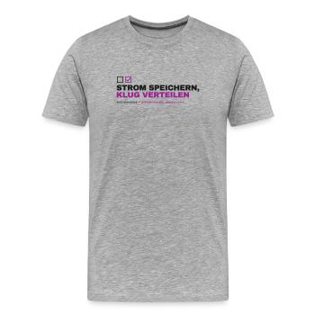 STROM SPEICHERN, KLUG VERTEILEN - Männer Premium Bio T-Shirt - Grau meliert - Vorne - Damien (186cm)