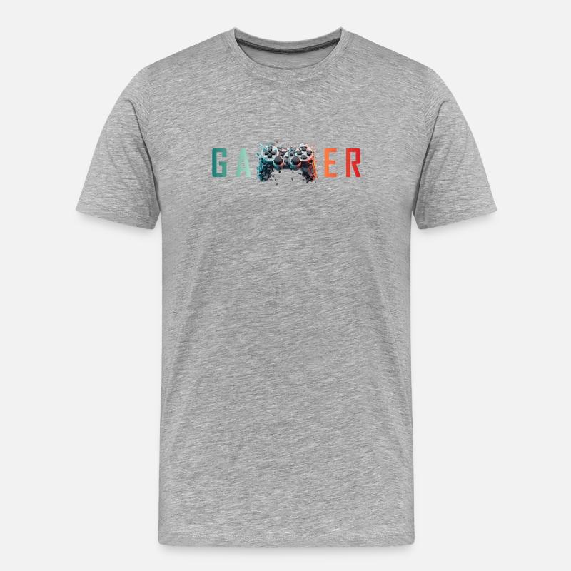 Gamer Schriftzug bunt Controller Splatter - Männer Premium Bio T-Shirt - Grau meliert