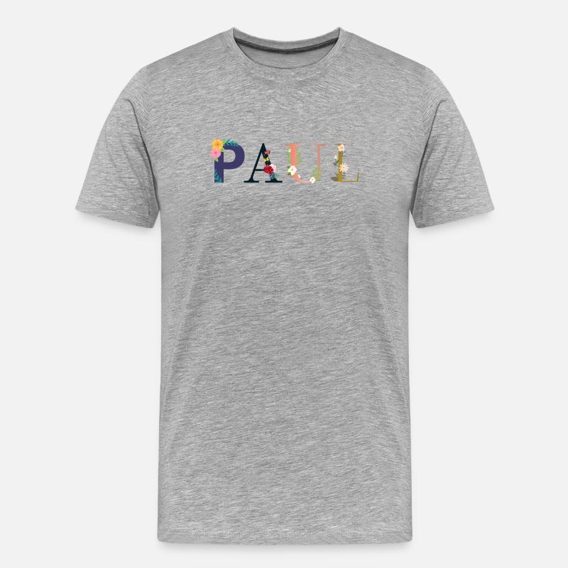 PAUL Name mit Blumen geschmückt - Männer Premium Bio T-Shirt - Grau meliert