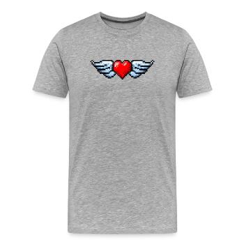 Cœur ailé rétro pixel art - T-shirt bio Premium Homme - gris chiné - Devant - Damien (186cm)