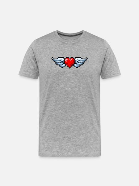 Retro Pixel Art Winged Heart - Men's Premium Organic T-Shirt - heather grey
