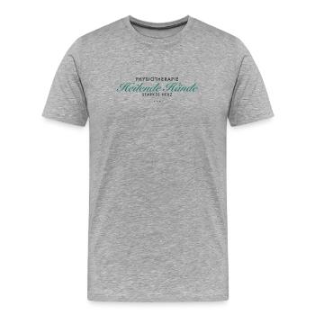 Heilende Hände – Starkes Herz - Männer Premium Bio T-Shirt - Grau meliert - Vorne - Damien (186cm)