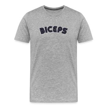 BICEPS Gym Entraînement musculaire - T-shirt bio Premium Homme - gris chiné - Devant - Damien (186cm)