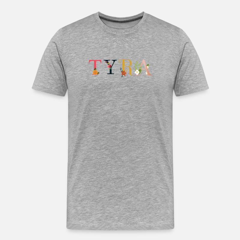TYRA Name mit Blumen geschmückt - Männer Premium Bio T-Shirt - Grau meliert