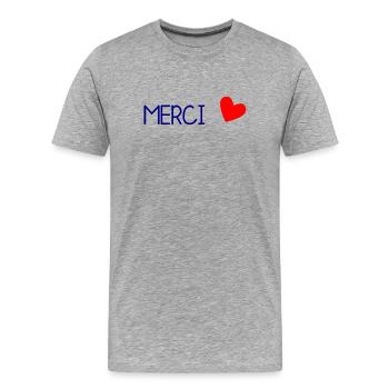 THANK YOU. THANKS. THANK YOU. ANNIVERSARY. BIRTH. - Men's Premium Organic T-Shirt - heather grey - Front - Damien (186cm)