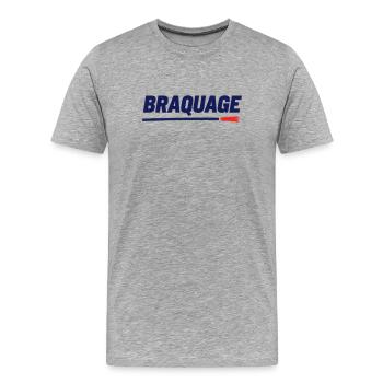 "BRAQUAGE" – Réflexion sur le prix des maillots - T-shirt bio Premium Homme - gris chiné - Devant - Damien (186cm)
