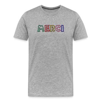THANK YOU. THANKS. THANK YOU. ANNIVERSARY. BIRTH. - Men's Premium Organic T-Shirt - heather grey - Front - Damien (186cm)