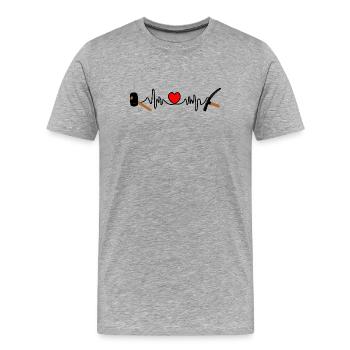 Pflaster-Cardio-Hartschlag mit rotem Herzen, - Männer Premium Bio T-Shirt - Grau meliert - Vorne - Damien (186cm)