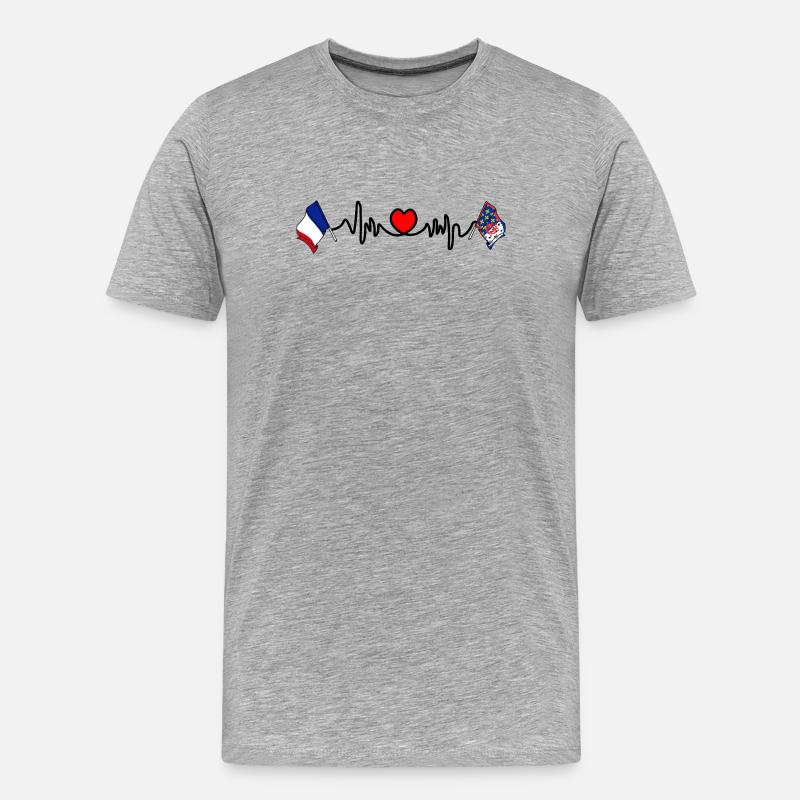 Flaggen links/rechts + Herzschlag mit Herz - Männer Premium Bio T-Shirt - Grau meliert