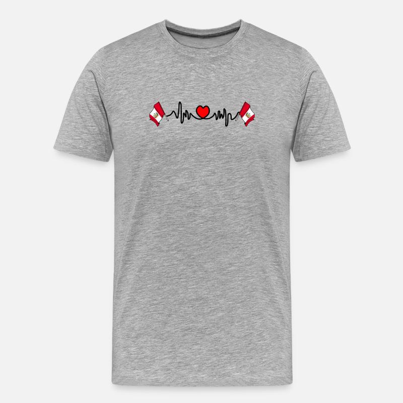 Cardioherz mit Flagge Peru - Männer Premium Bio T-Shirt - Grau meliert