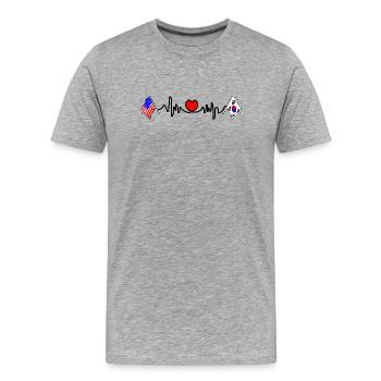 Cardio heart avec drapeau des États-Unis et de la Corée du Sud - T-shirt bio Premium Homme - gris chiné - Devant - Damien (186cm)
