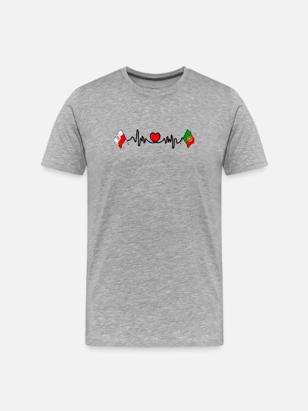 Cardio heart Drapeau Pologne, drapeau Portugal - T-shirt bio Premium Homme - gris chiné