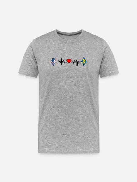 Herzfrequenz-Hotline Norrbotten & Schweden - Männer Premium Bio T-Shirt - Grau meliert