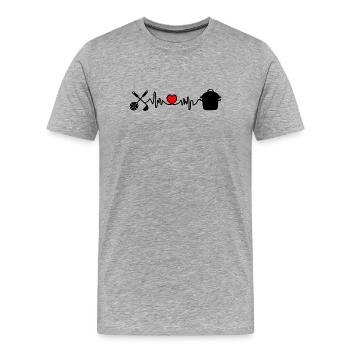 Poêle de fréquence cardiaque de cuisine et sleef - T-shirt bio Premium Homme - gris chiné - Devant - Damien (186cm)