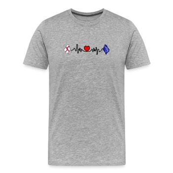 Tyne and Wear + drapeau anglais avec battement de cœur - T-shirt bio Premium Homme - gris chiné - Devant - Damien (186cm)