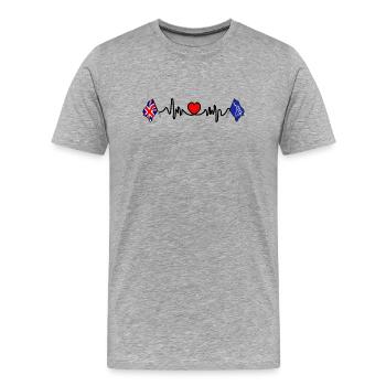 Tyne and Wear + drapeau britannique avec battement de cœur - T-shirt bio Premium Homme - gris chiné - Devant - Damien (186cm)
