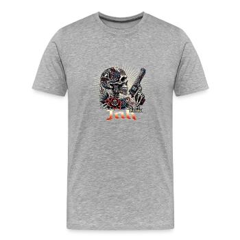 "Eternal Rebel: Die Kunst der Unsterblichkeit" - Männer Premium Bio T-Shirt - Grau meliert - Vorne - Damien (186cm)